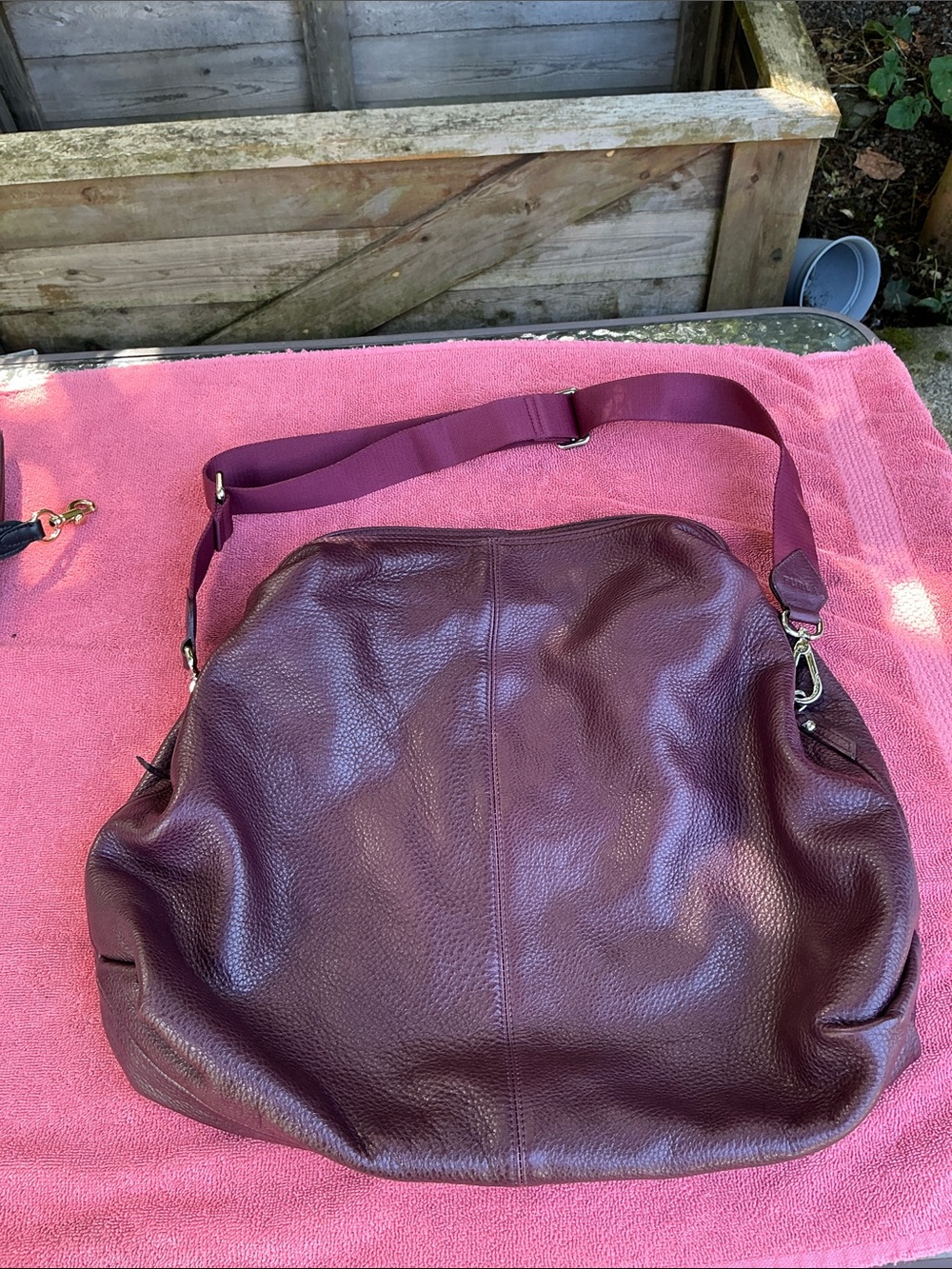 Furla Deep Plum Pebbled Leather Tote
